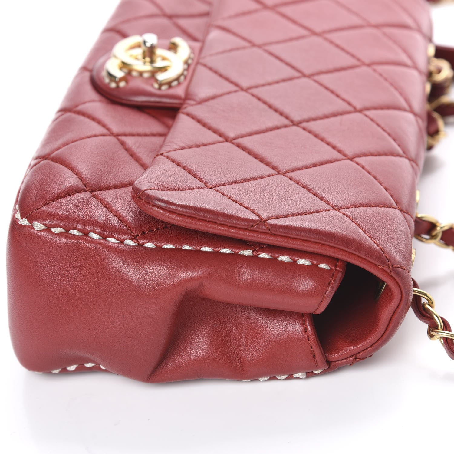 Chanel Lambskin Quilted Medium Contrast Stitch Flap Red 13 of 18