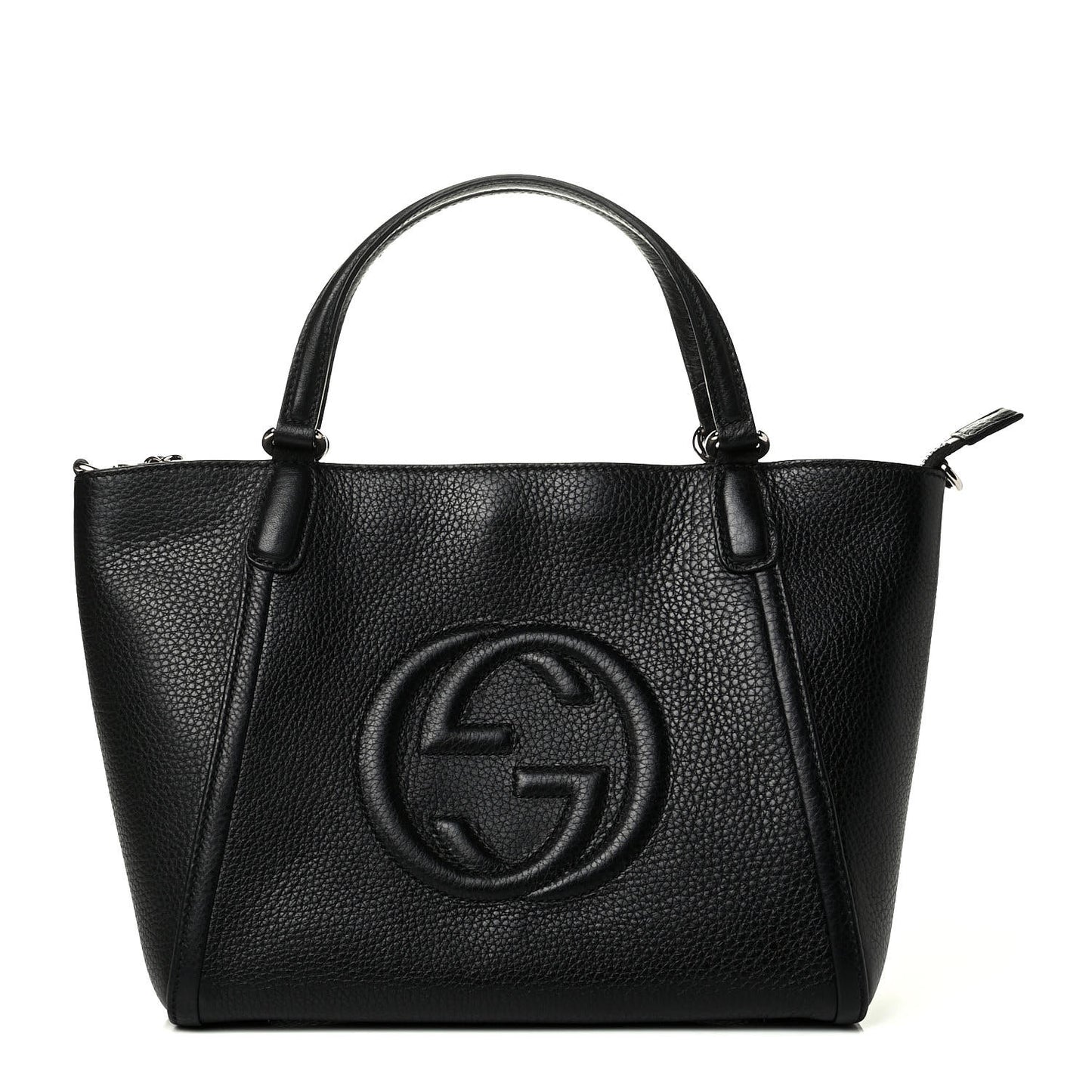 Pebbled Calfskin Small Soho Top Handle Bag Black
