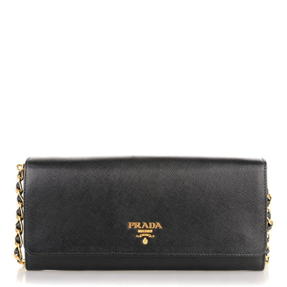 Prada Saffiano Metal Oro Chain Wallet Nero Black 1 of 7