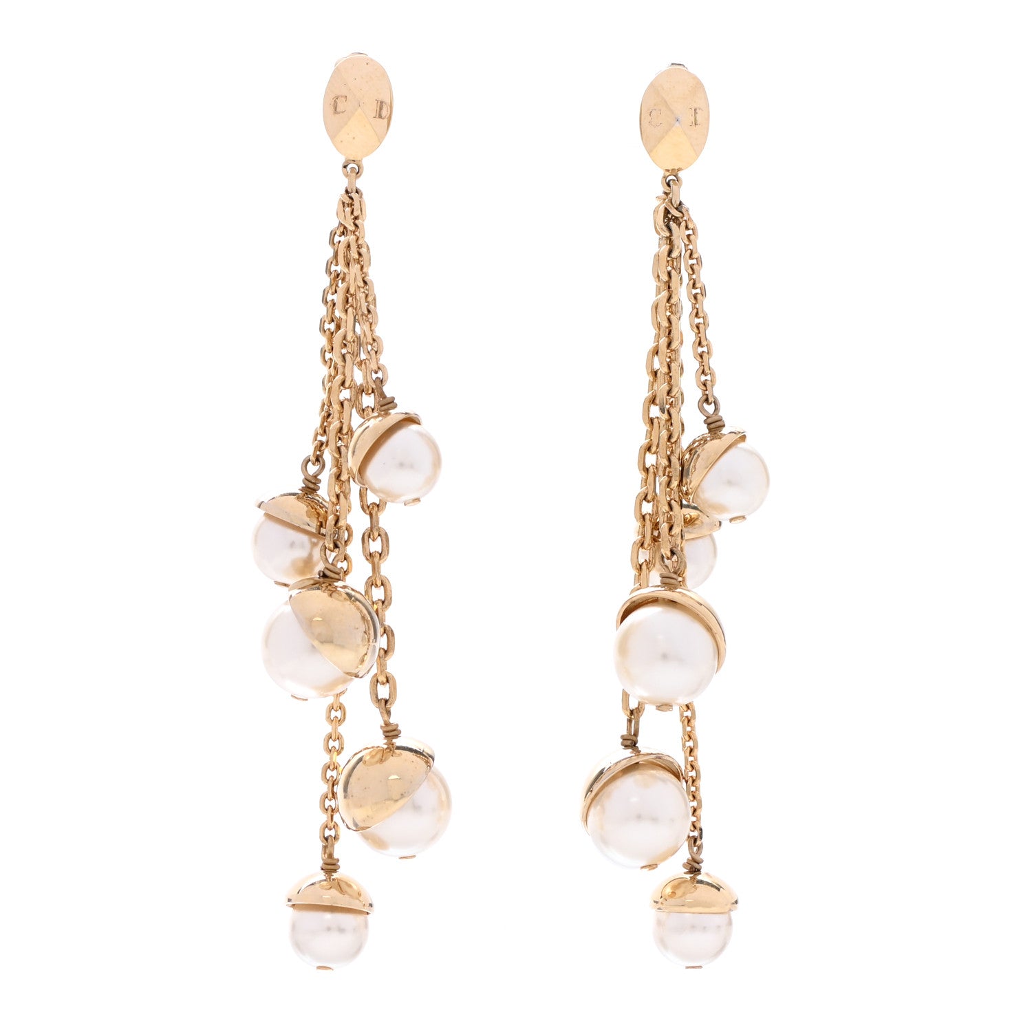 Christian Dior Pearl Chain Tribales Drop Earrings Gold 1 of 4