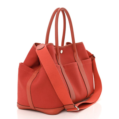 Hermes Toile Militaire Vache Country Garden Party Pockets 36 MM Tote Rouge Tomate Capucine 3 of 17