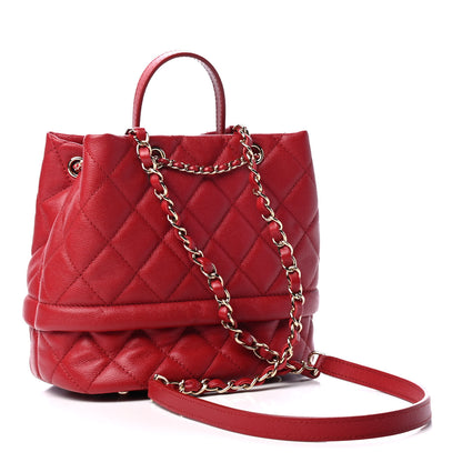 Chanel Caviar Quilted Rolled Up Bucket Drawstring Bag Red 2 of 4