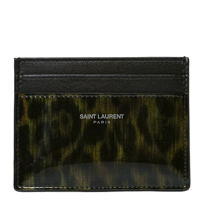 Saint Laurent Patent Calfskin Leopard Print Card Case Black Brown 1 of 4