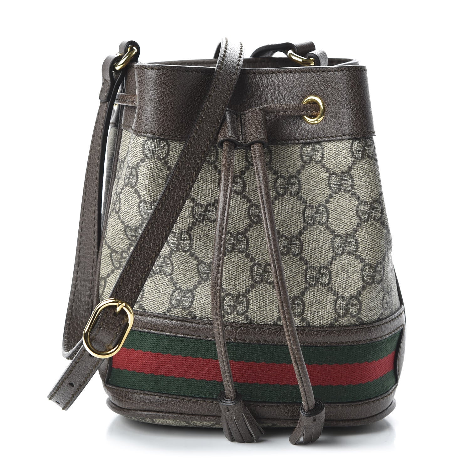Gucci GG Supreme Monogram Web Mini Ophidia Bucket Bag Brown 1 of 10