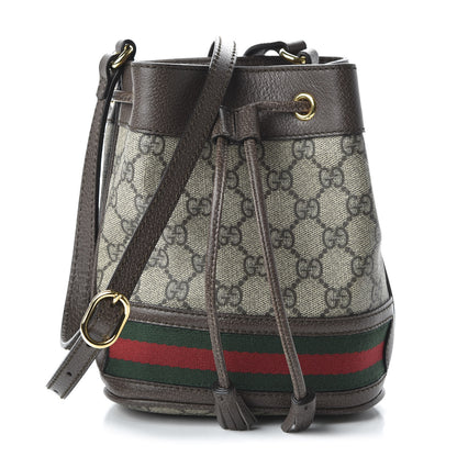 Gucci GG Supreme Monogram Web Mini Ophidia Bucket Bag Brown 1 of 10