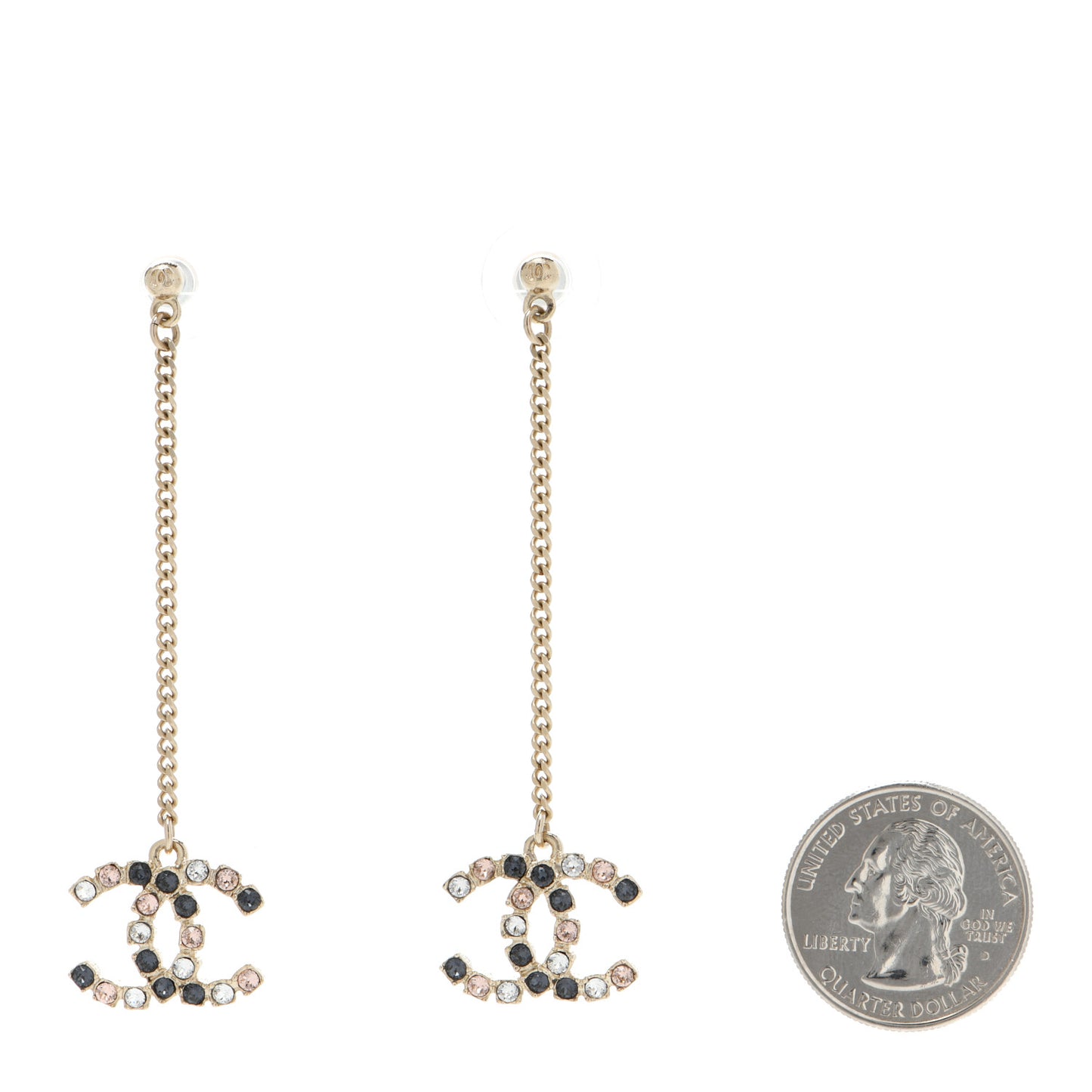 Crystal CC Drop Earrings Pink Grey Gold