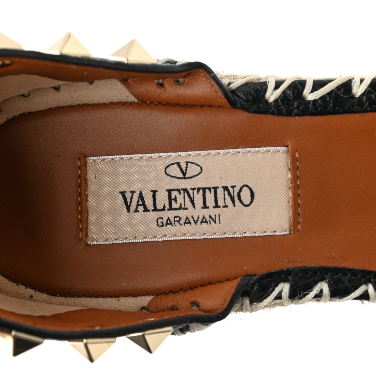 Valentino Garavani Grained Calfskin Rockstud Ankle Wrap Espadrille 15/85mm Wedges 35 Black Light Cuir 7 of 8