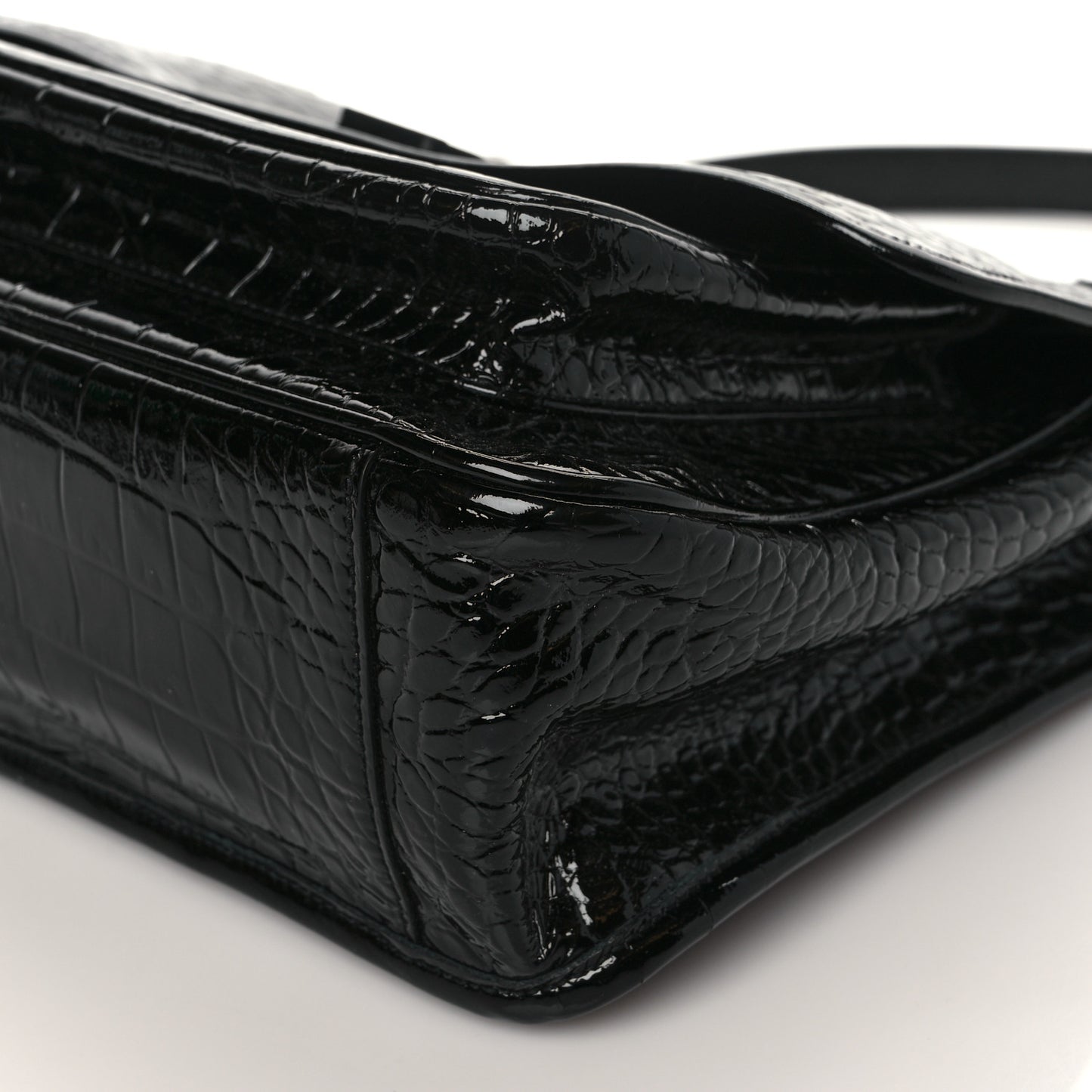 Patent Crocodile Embossed Lambskin Monogram Medium Niki Chain Satchel Black