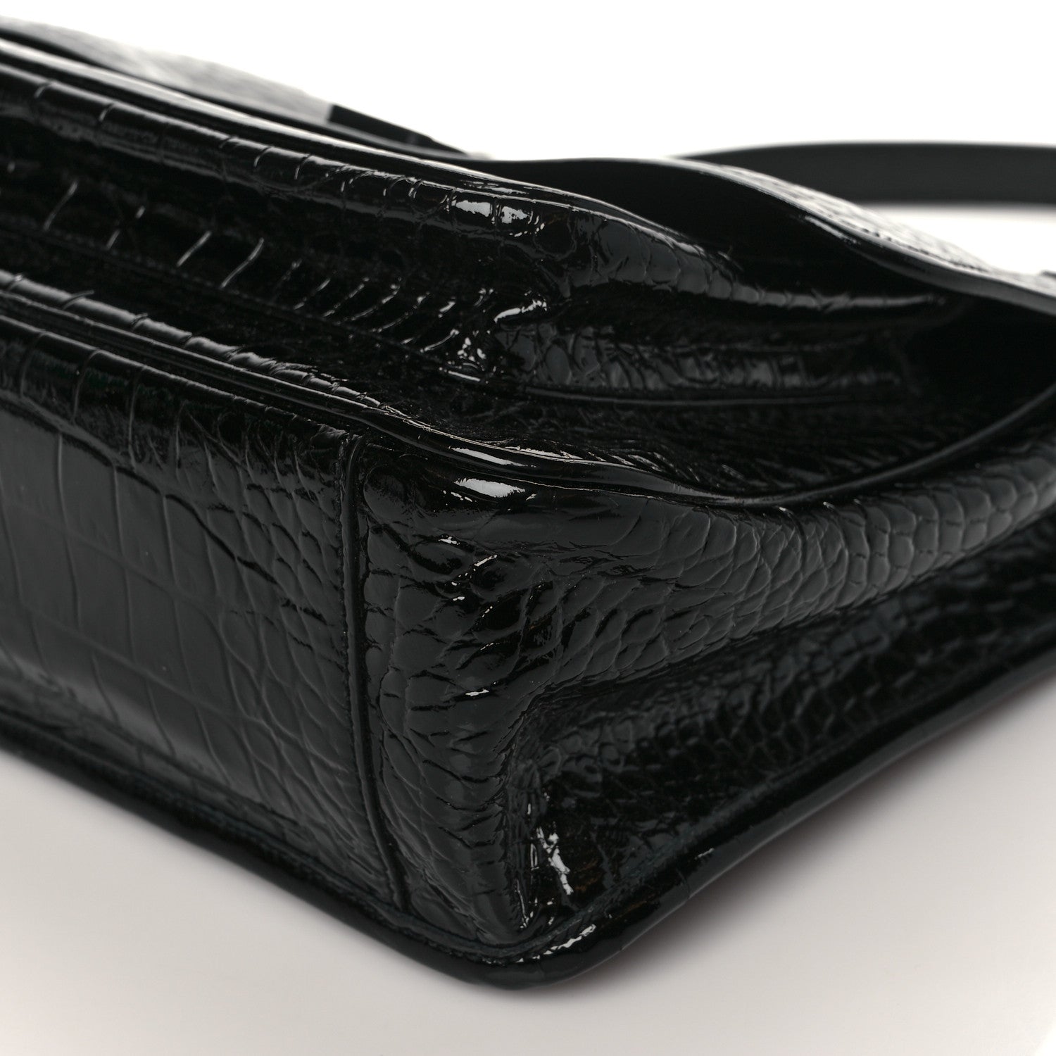 Saint Laurent Patent Crocodile Embossed Lambskin Monogram Medium Niki Chain Satchel Black 8 of 8
