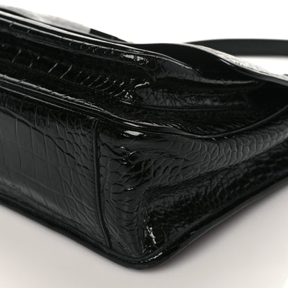 Saint Laurent Patent Crocodile Embossed Lambskin Monogram Medium Niki Chain Satchel Black 8 of 8