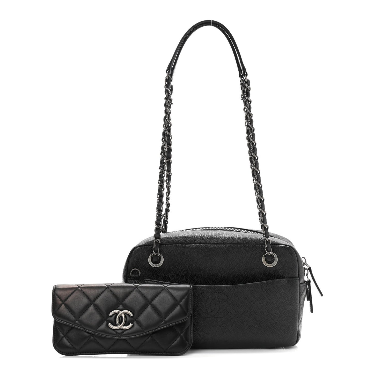 Caviar Lambskin Quilted Coco Break Camera Case Black