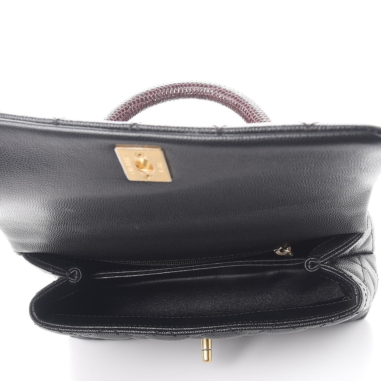 Caviar Lizard Quilted Mini Coco Handle Flap Black