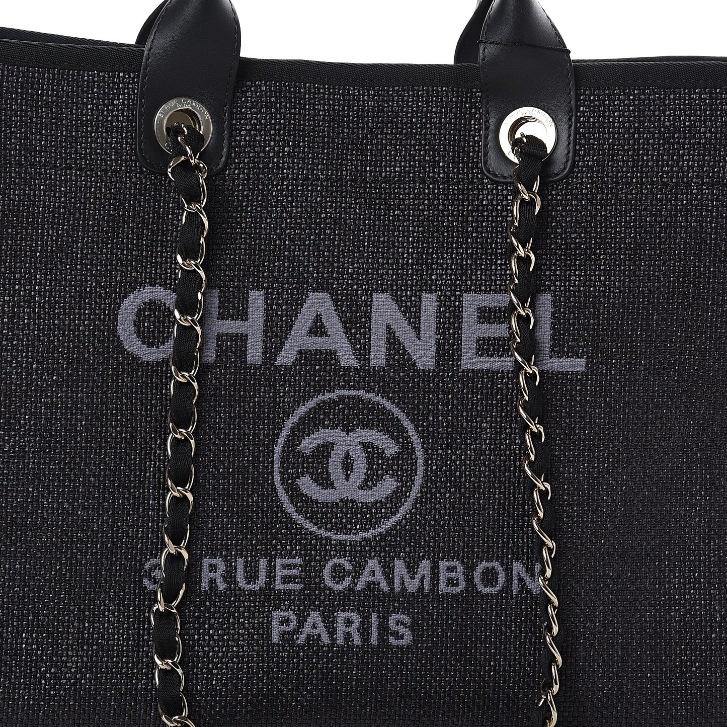 Woven Straw Raffia Medium Deauville Tote Black