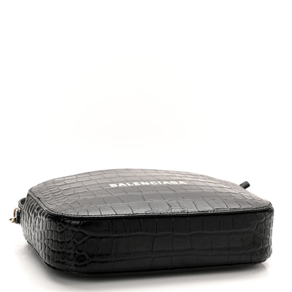 Balenciaga Shiny Calfskin Logo Crocodile Embossed S Everyday Camera Bag with Handle Black 4 of 10