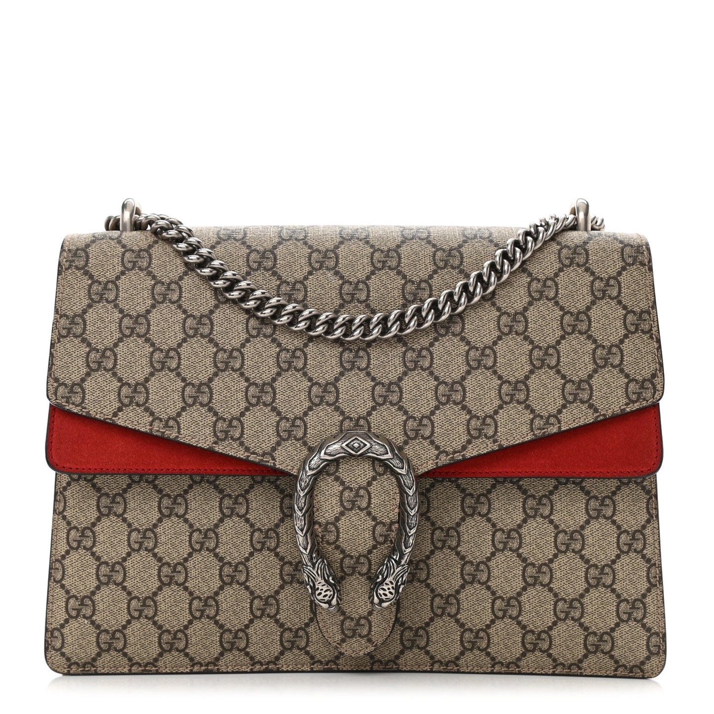 GG Supreme Monogram Suede Cudu Medium Dionysus Shoulder Bag Beige Ebony Vulcanic Red