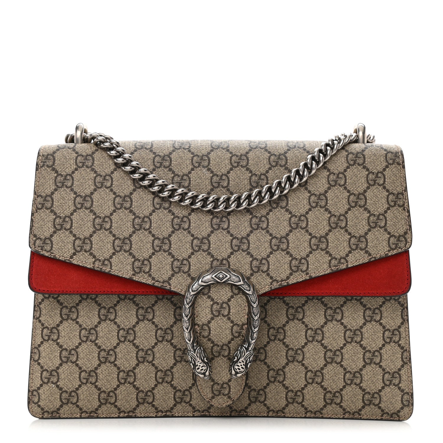 Gucci GG Supreme Monogram Suede Cudu Medium Dionysus Shoulder Bag Beige Ebony Vulcanic Red 1 of 13