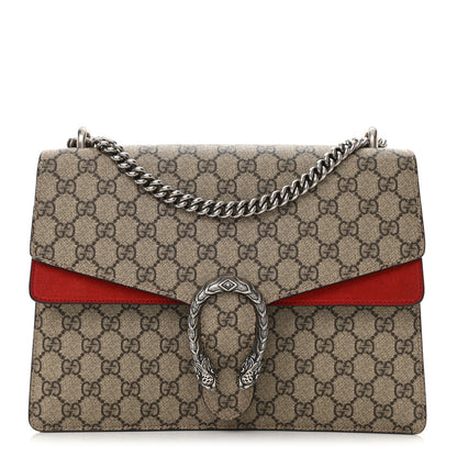 Gucci GG Supreme Monogram Suede Cudu Medium Dionysus Shoulder Bag Beige Ebony Vulcanic Red 1 of 13