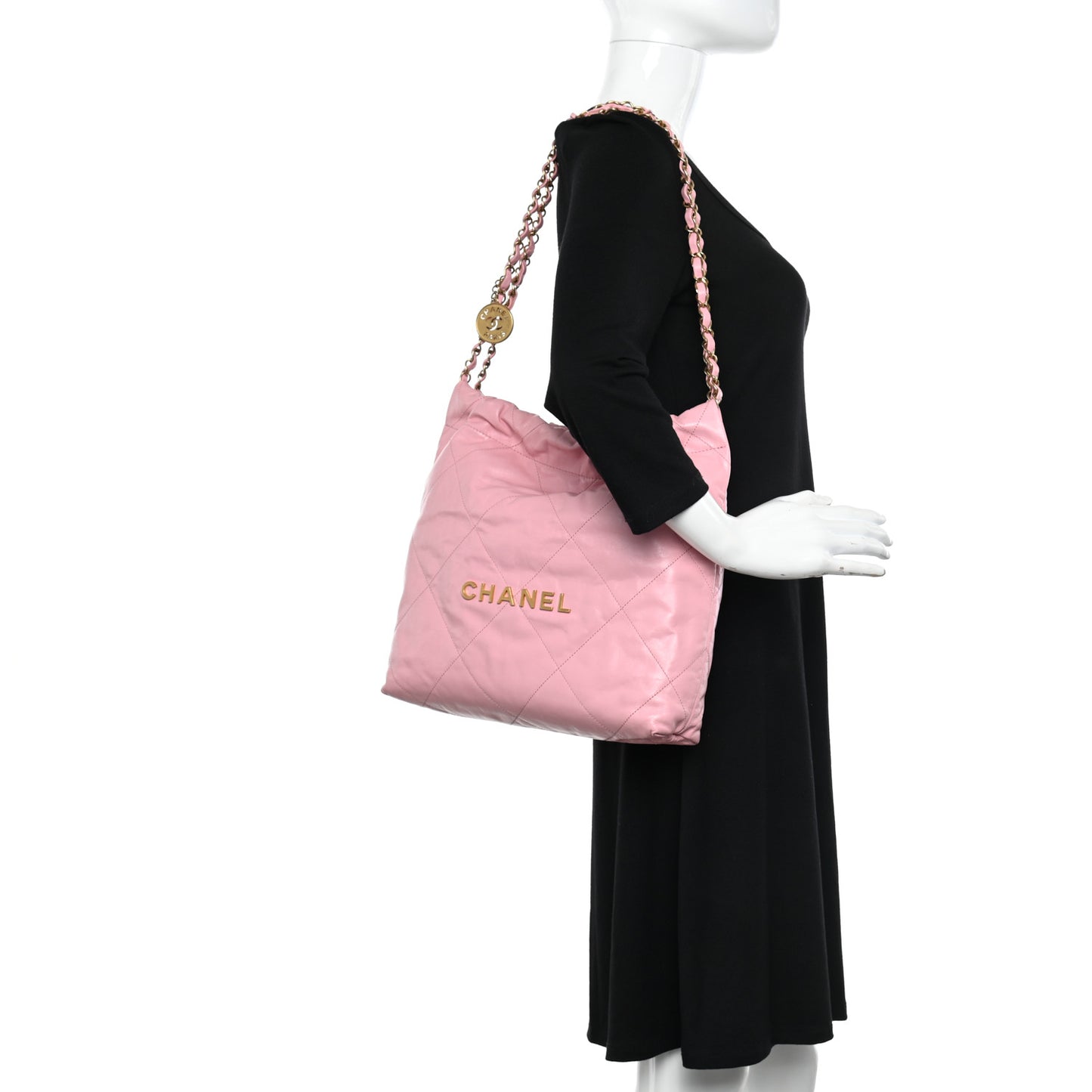 Shiny Calfskin Quilted Small Chanel 22 Pink