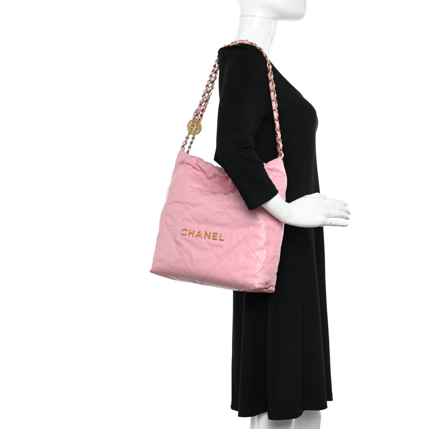 Chanel Shiny Calfskin Quilted Small Chanel 22 Pink 2 of 12