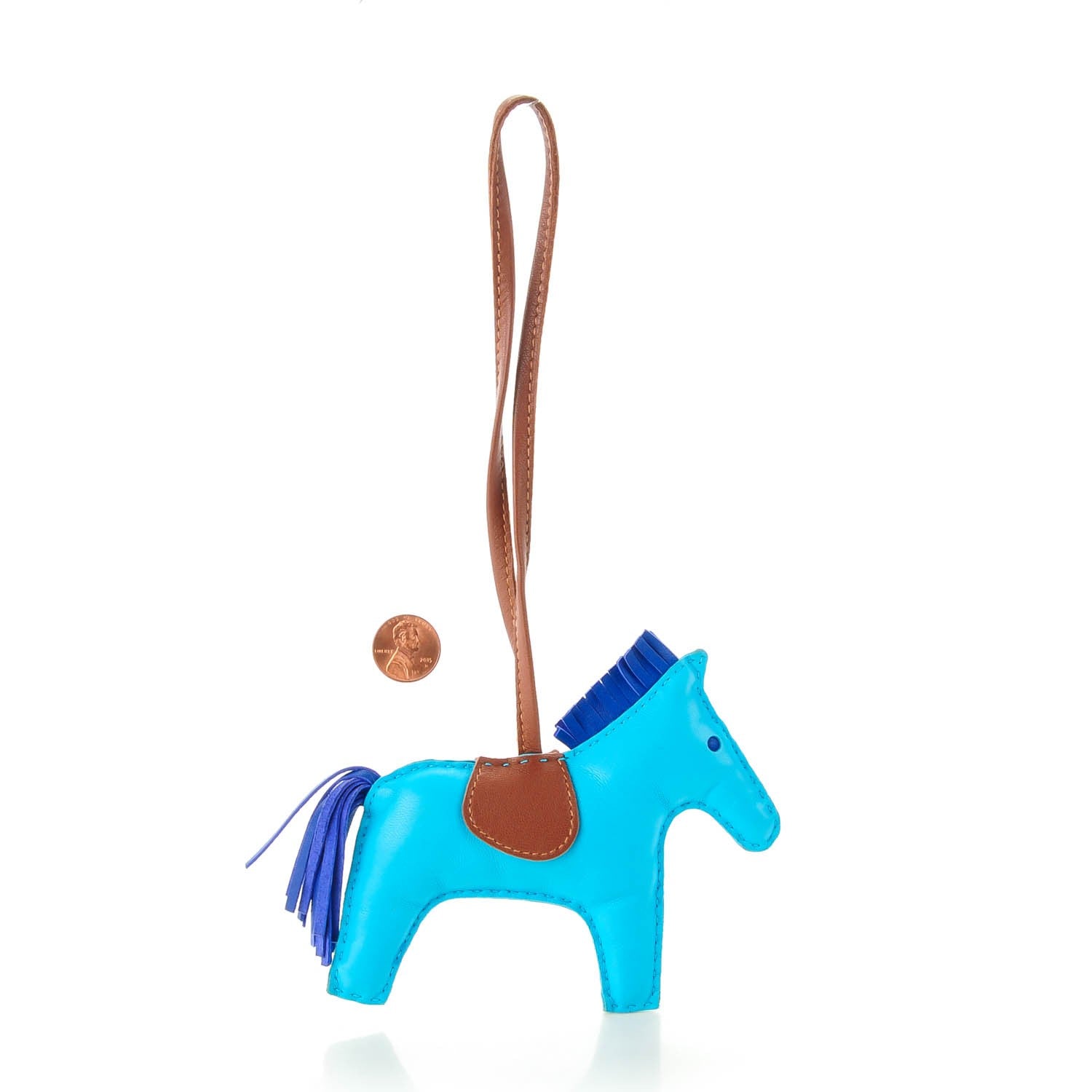 Hermes Milo Lambskin Grigri Rodeo Horse Bag Charm MM Bleu Azteque Bleu Electrique Fauve 2 of 4