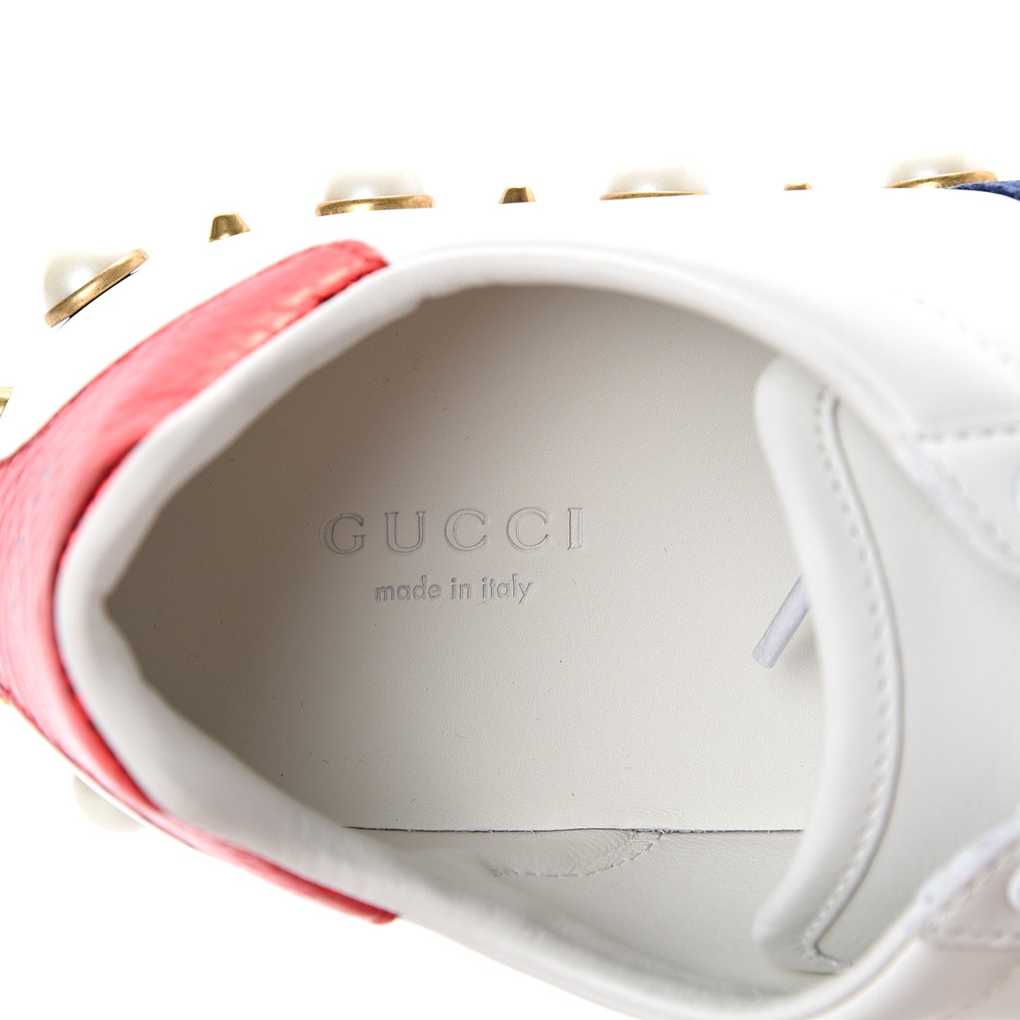 Calfskin Ayers Web Pearl Studded Womens Ace Sneakers Sneakers 39 White