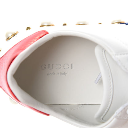 Gucci Calfskin Ayers Web Pearl Studded Womens Ace Sneakers Sneakers 39 White 7 of 8