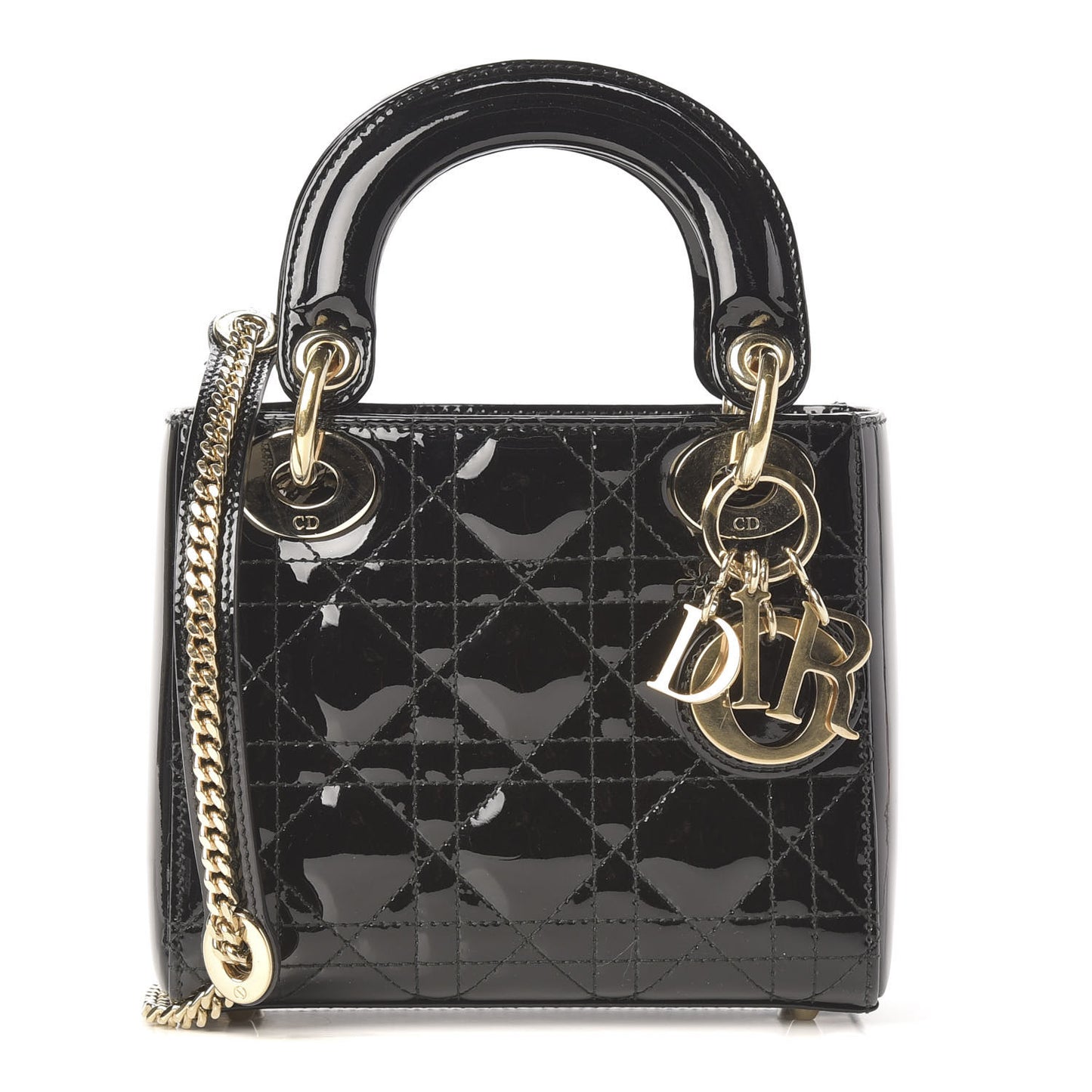 Patent Cannage Mini Lady Dior Black