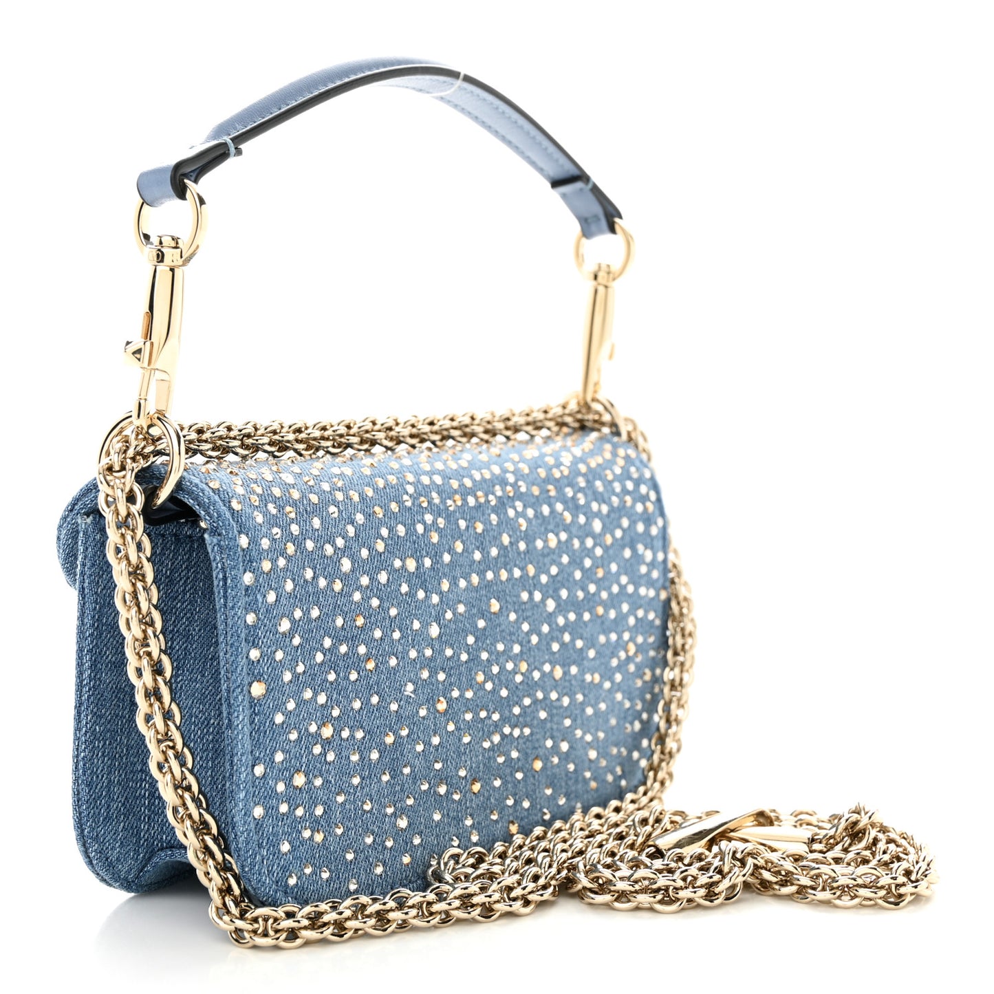 Denim Crystal Vlogo Small Loco Shoulder Bag Blue