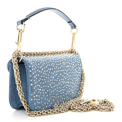Valentino Garavani Denim Crystal Vlogo Small Loco Shoulder Bag Blue 3 of 10