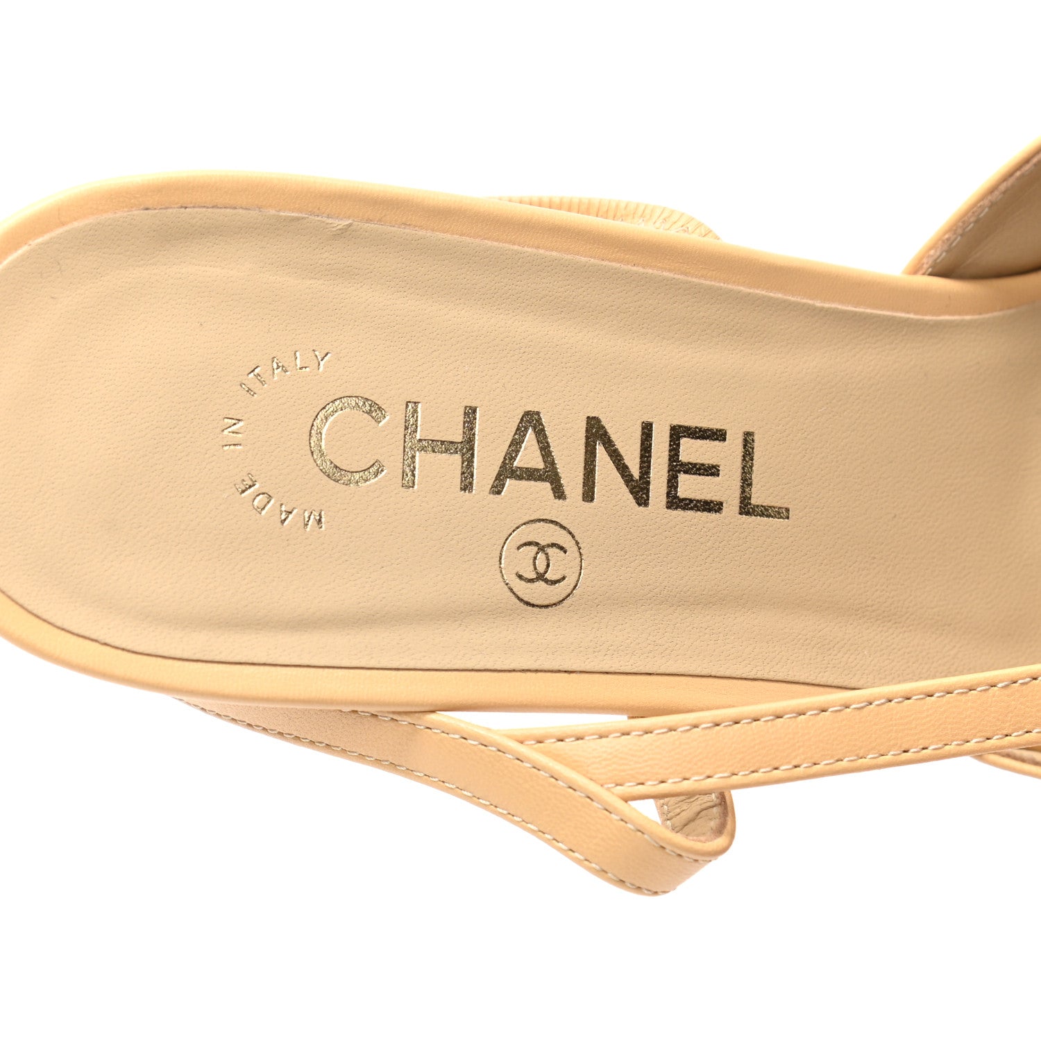 Chanel Goatskin Grosgrain Cap Toe CC Slingback Pumps 41 Beige Black 7 of 8