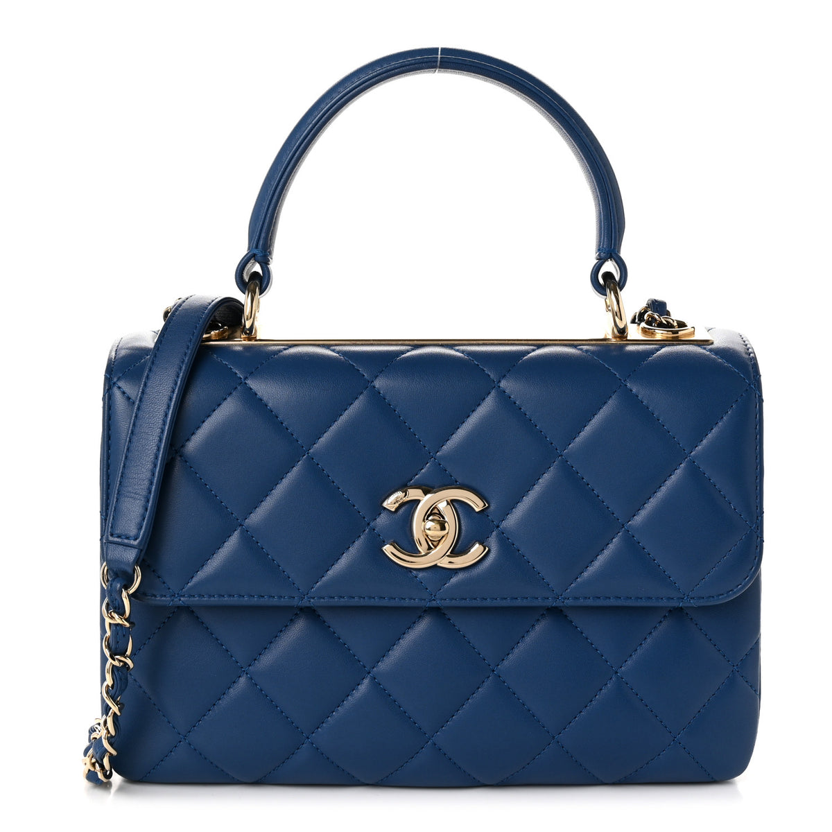 Lambskin Quilted Small Trendy CC Flap Dual Handle Bag Blue