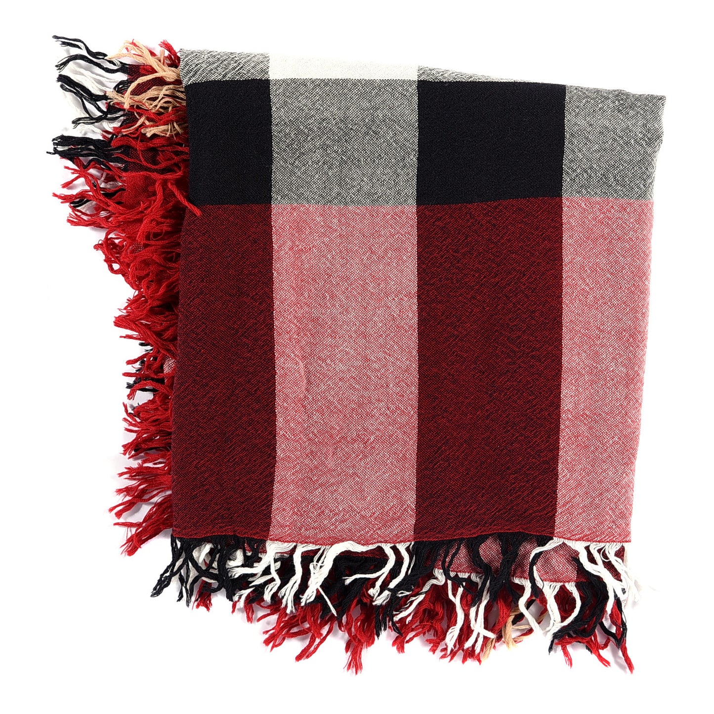 Merino Wool Check Square Scarf Red