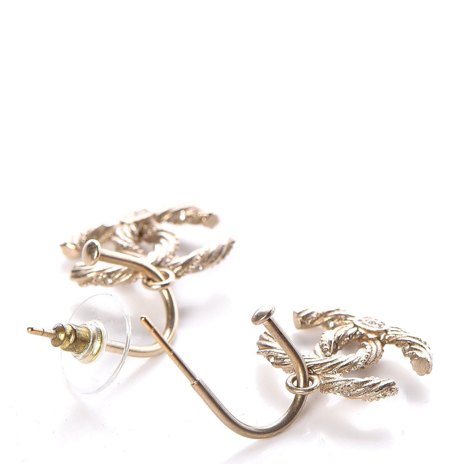 Chanel Crystal Twisted CC Dangle Earrings Gold 4 of 5