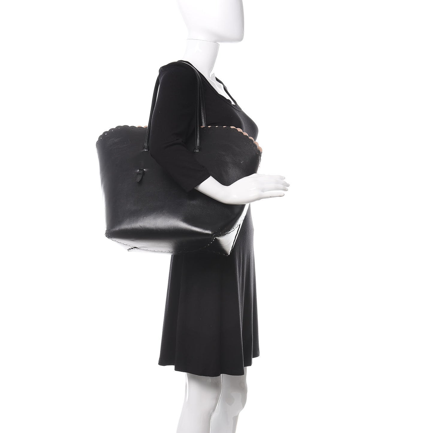 Calfskin Scalloped Trim Cabas MM Black
