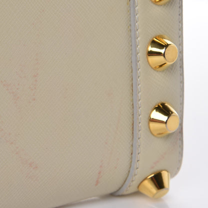 Prada Saffiano Vernice Studded Clutch Talco 14 of 19