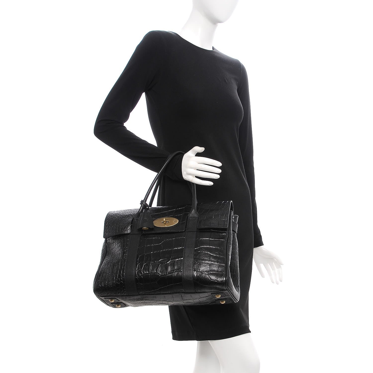 Mulberry Croc Embossed Bayswater Black 2 of 7
