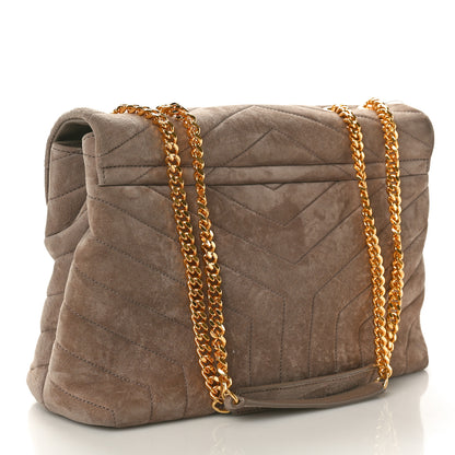 Saint Laurent Suede Y Quilted Monogram Medium Loulou Chain Satchel Taupe 3 of 10
