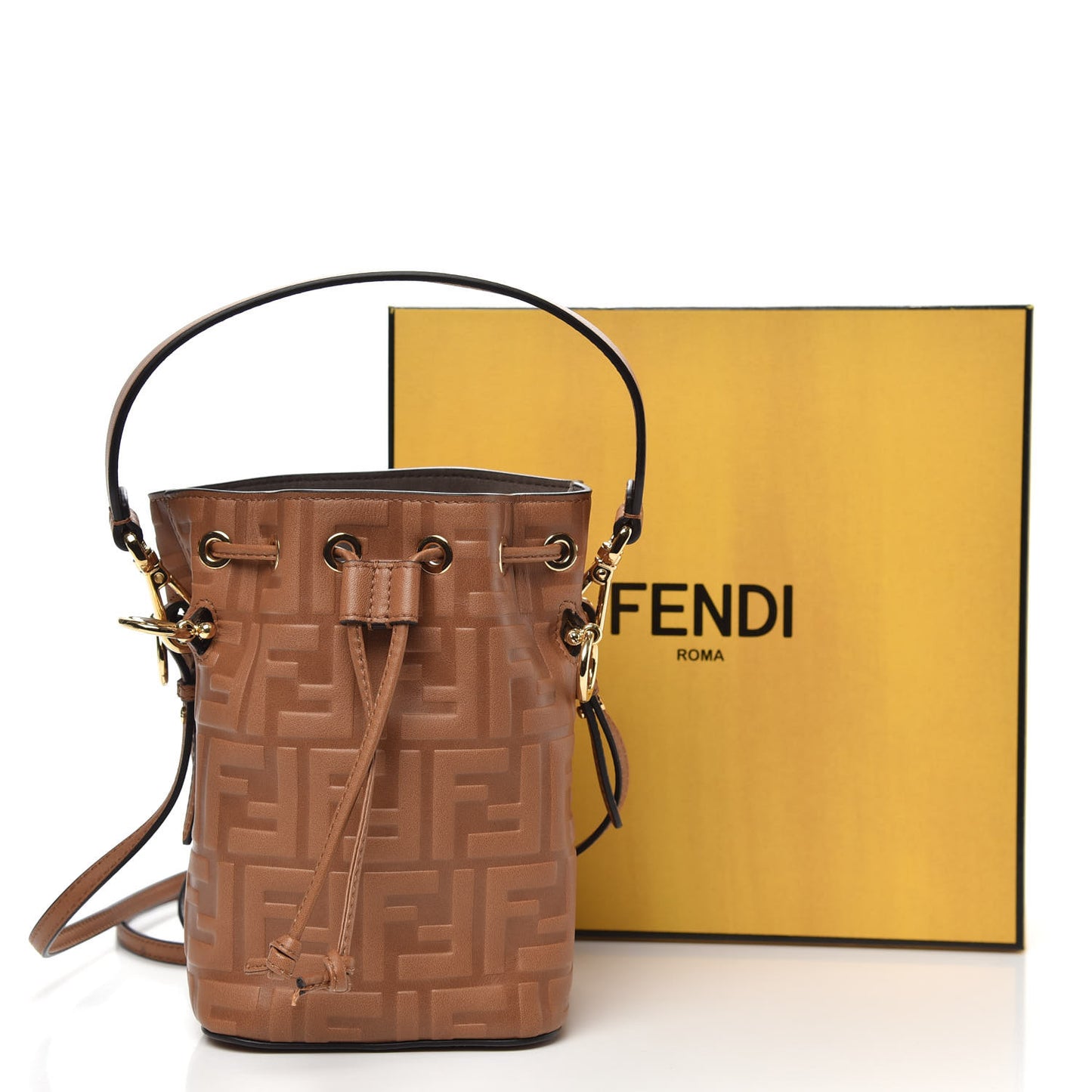 Vitello Cristallo Nature F is Fendi FF 1974 Embossed Mini Mon Tresor Bucket Bag Cuoio
