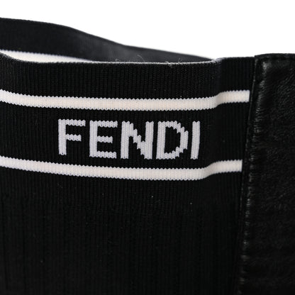 Fendi Lambskin Stretch Fabric Logo Rockoko Tall Boots 36 Black White 5 of 7