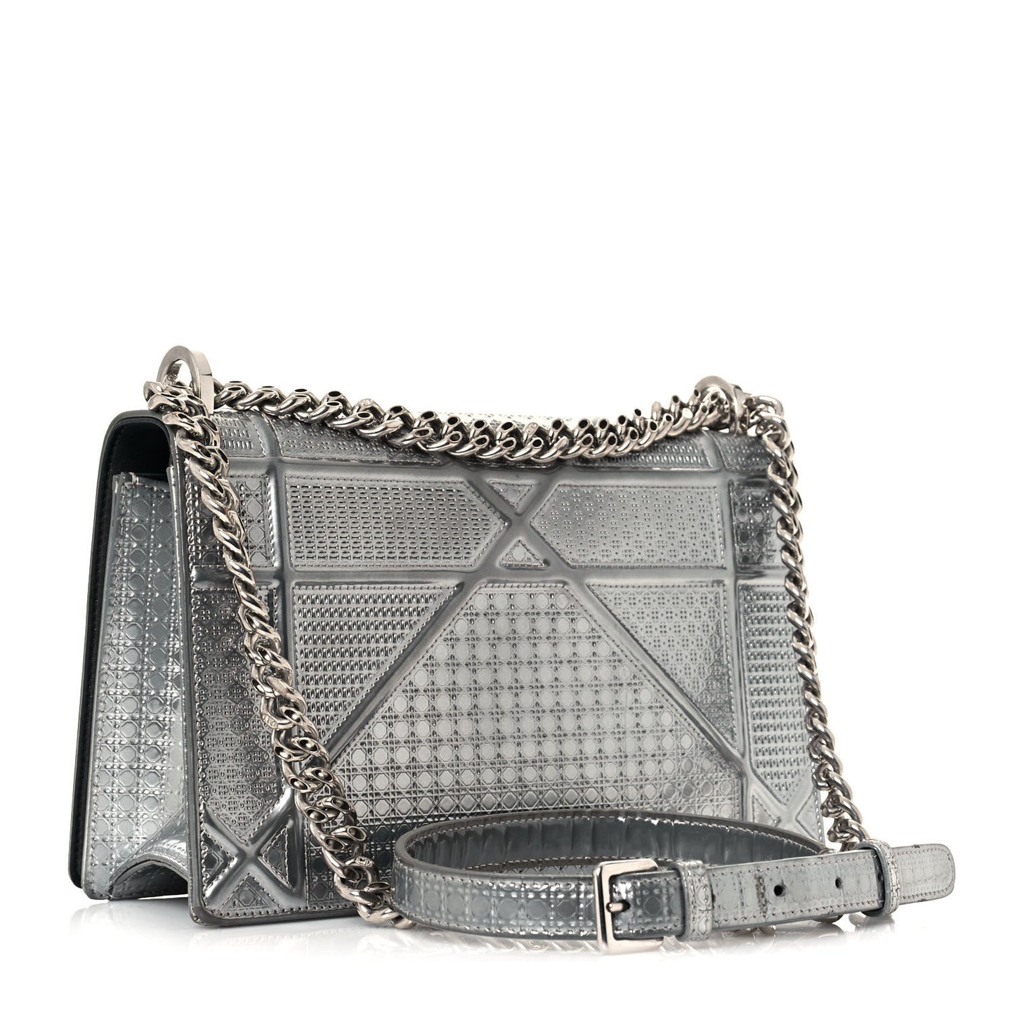 Metallic Patent Micro-Cannage Small Diorama Flap Bag Silver