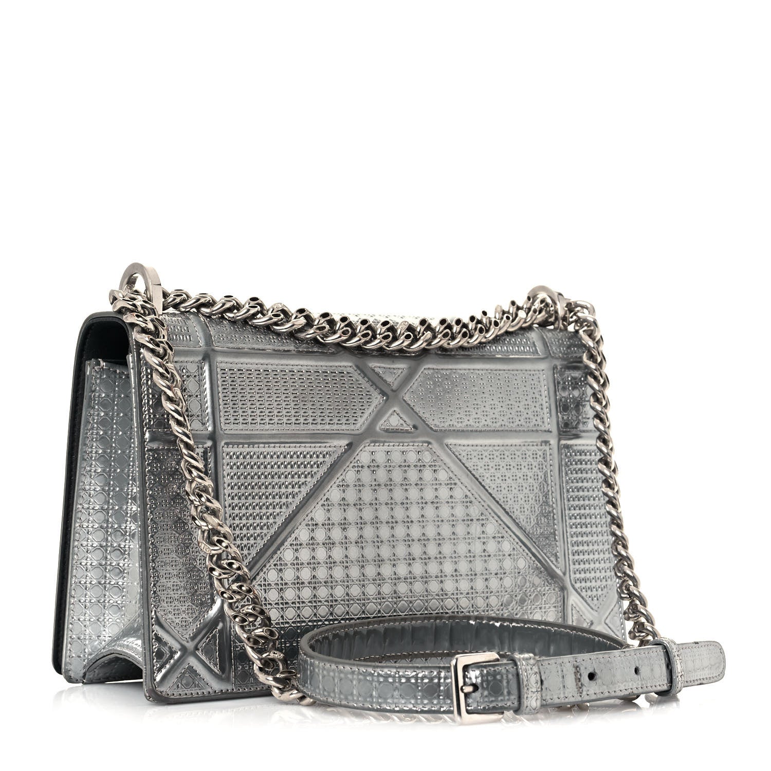 Christian Dior Metallic Patent Micro-Cannage Small Diorama Flap Bag Silver 3 of 18