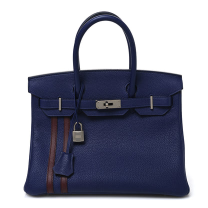 Hermes Togo Swift Officier Birkin 30 Bleu Encre Rouge H 1 of 10