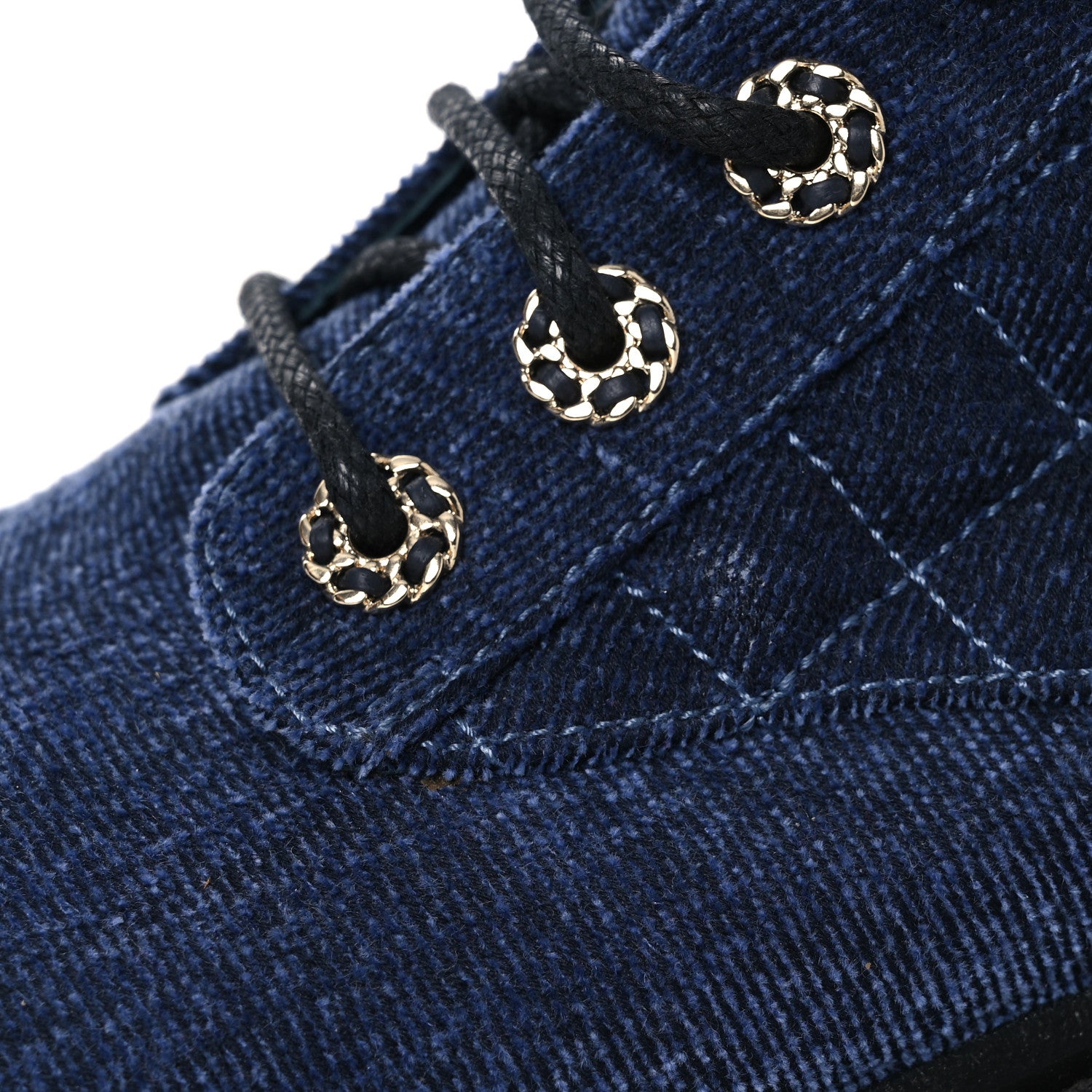 Chanel Shiny Calfskin Velvet Quilted Lace Up Combat Boots 39.5 Blue Black 11 of 12