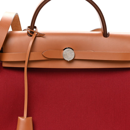 Hermes Vache Hunter Toile Herbag Zip 31 PM Rouge Grenat Natural 9 of 12