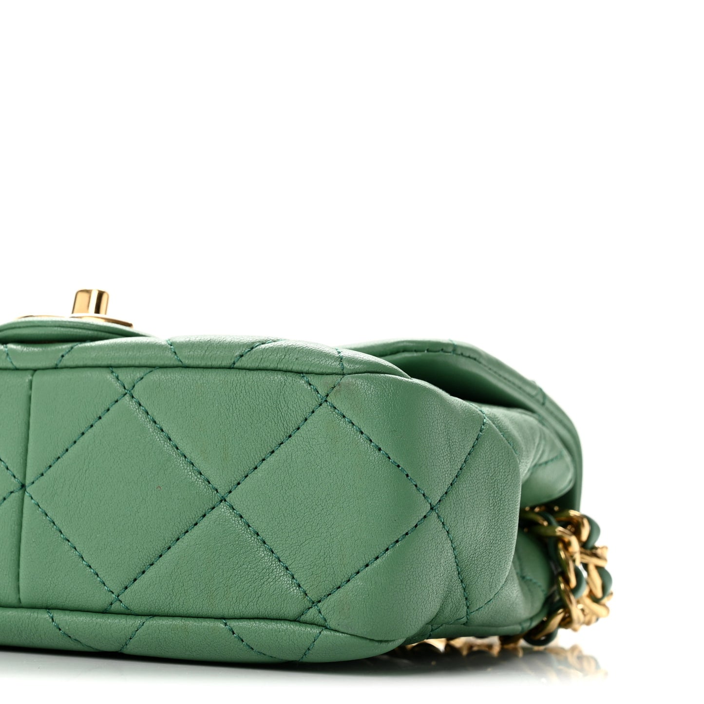 Lambskin Quilted Mini Logo Flap With Handle Green
