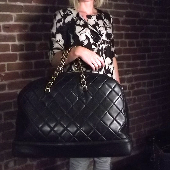 Lambskin Quilted Luggage Bag Black