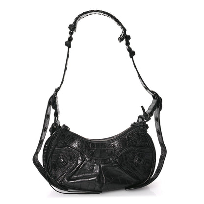 Balenciaga Extra Supple Calfskin Crocodile Embossed Monochrome Le Cagole Shoulder Bag XS Black 1 of 11