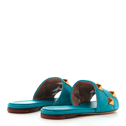 Valentino Garavani Nappa Roman Stud Flat Slide Sandals 36 Sky Fall 4 of 9