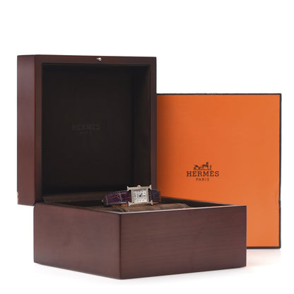 Hermes 18K Rose Gold Alligator Diamond Bezel Mother of Pearl 17.2mm Heure H Hour Quartz Watch Amethyst 8 of 8