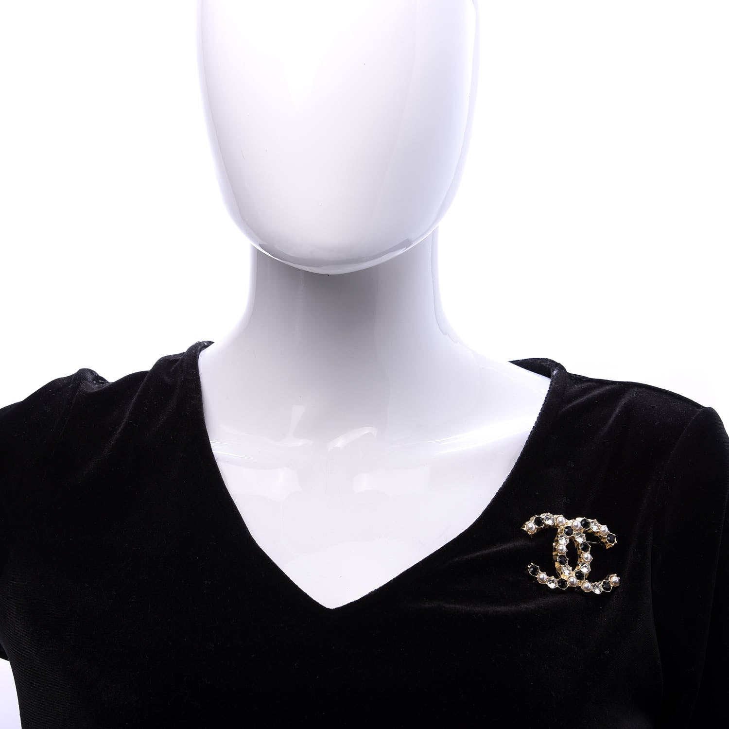 Chanel Pearl Crystal CC Brooch Black Gold 2 of 5